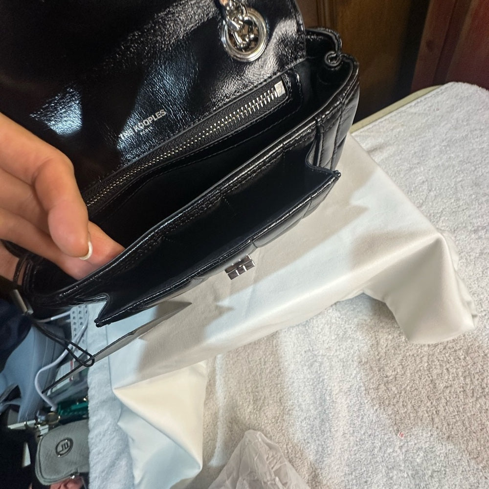 NWT OS The Kooples Glossy Black Mini Bag with Silver Chain