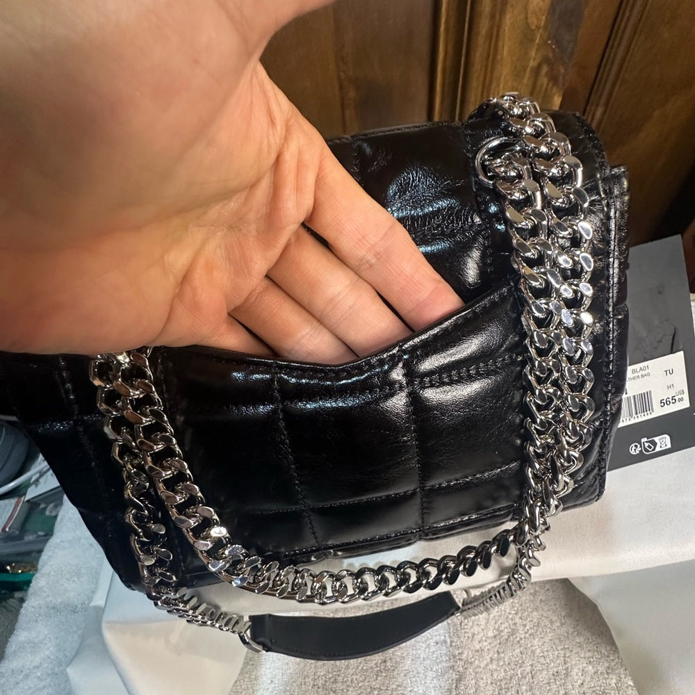 NWT OS The Kooples Glossy Black Mini Bag with Silver Chain