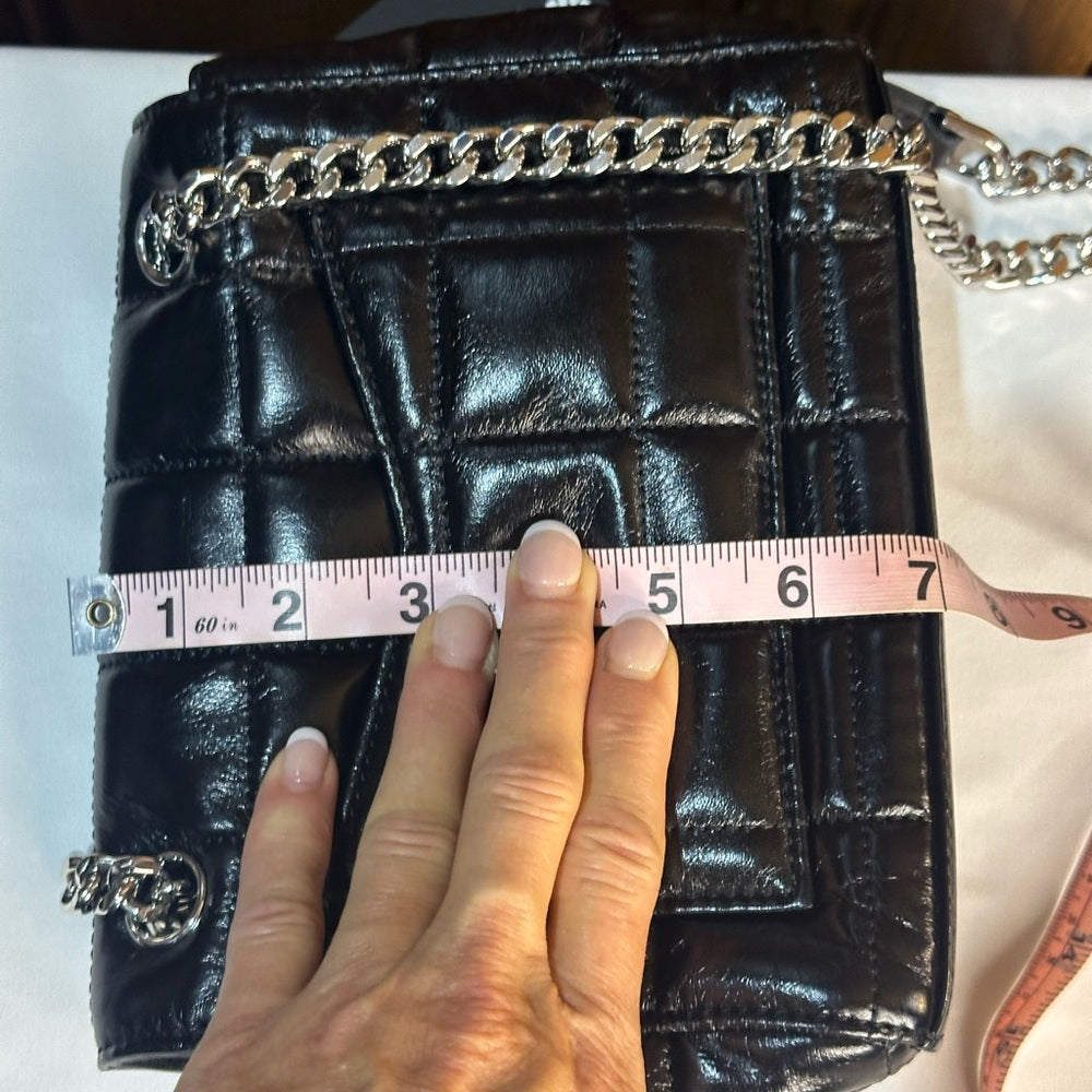 NWT OS The Kooples Glossy Black Mini Bag with Silver Chain