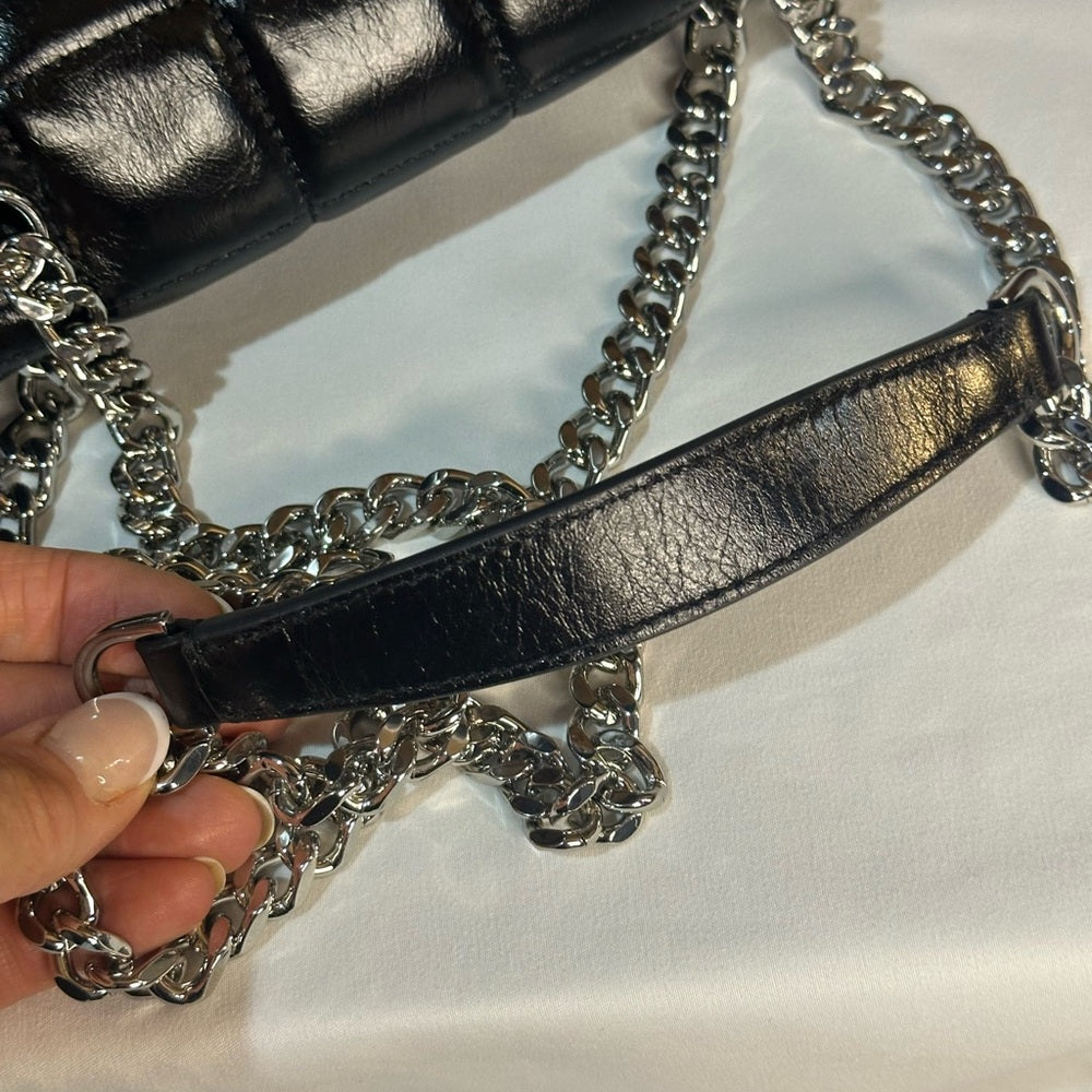 NWT OS The Kooples Glossy Black Mini Bag with Silver Chain