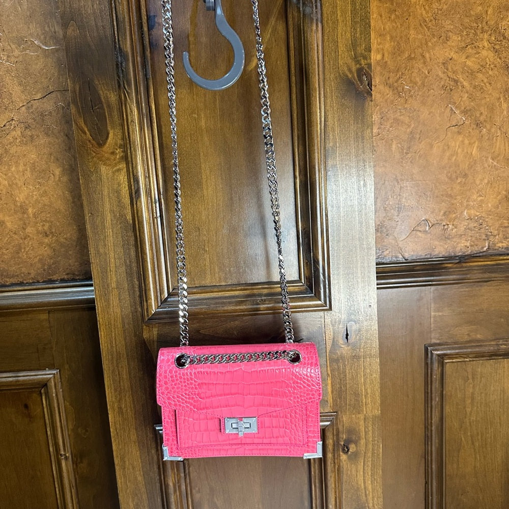 NWT OS The Kooples Vibrant Pink Croc Crossbody Bag
