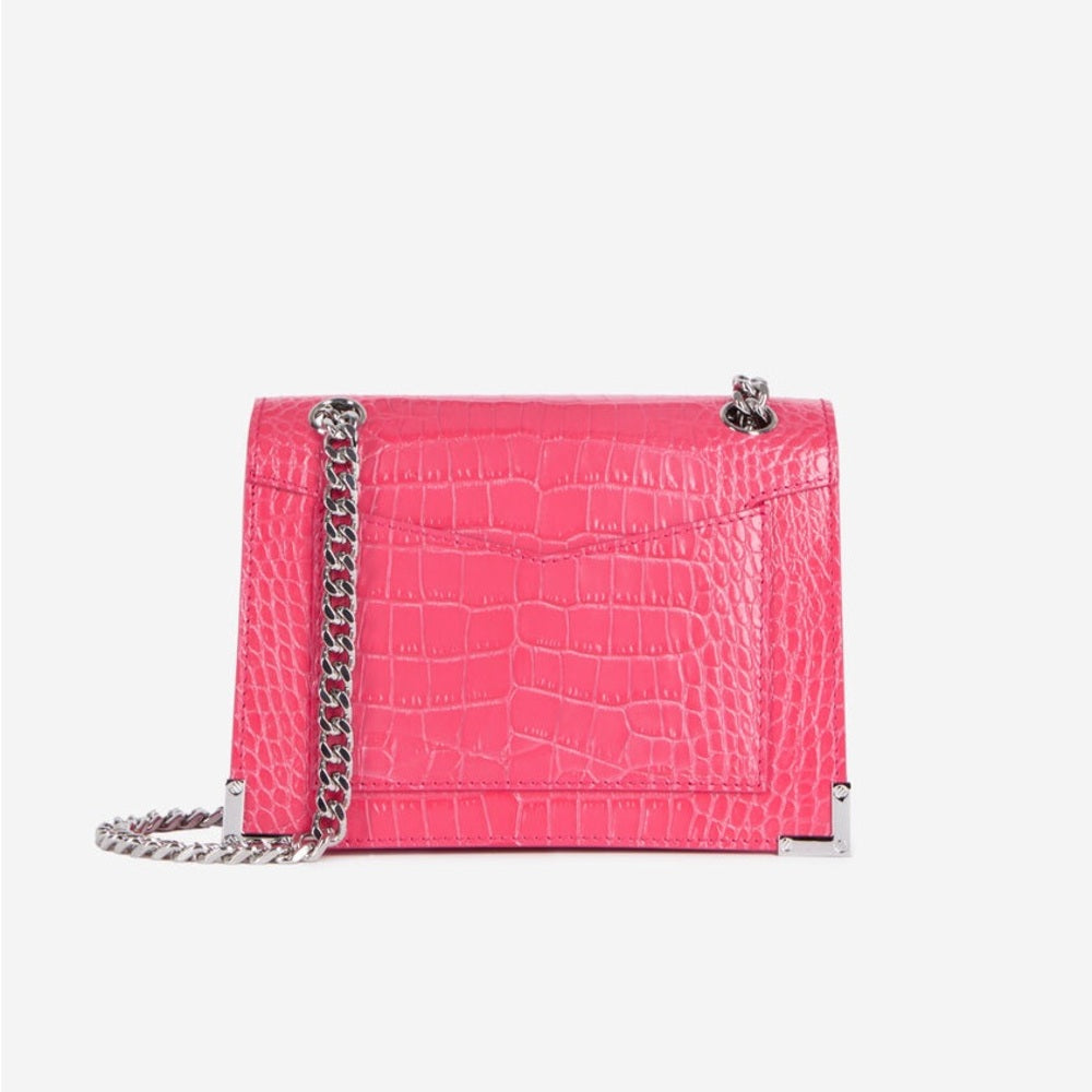 NWT OS The Kooples Vibrant Pink Croc Crossbody Bag