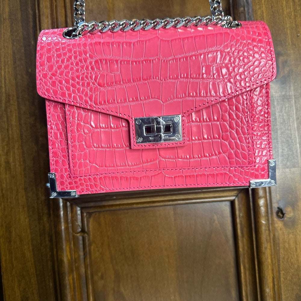 NWT OS The Kooples Vibrant Pink Croc Crossbody Bag