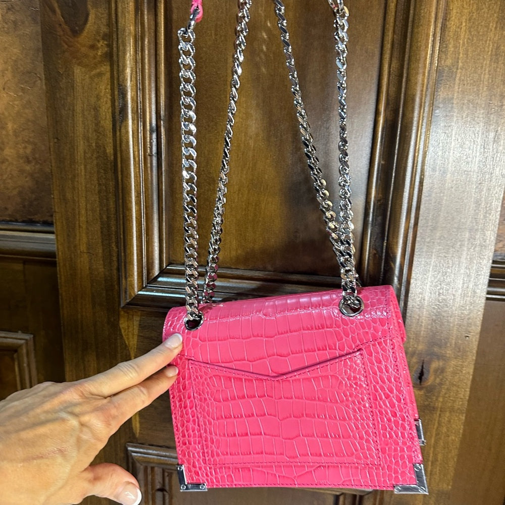 NWT OS The Kooples Vibrant Pink Croc Crossbody Bag