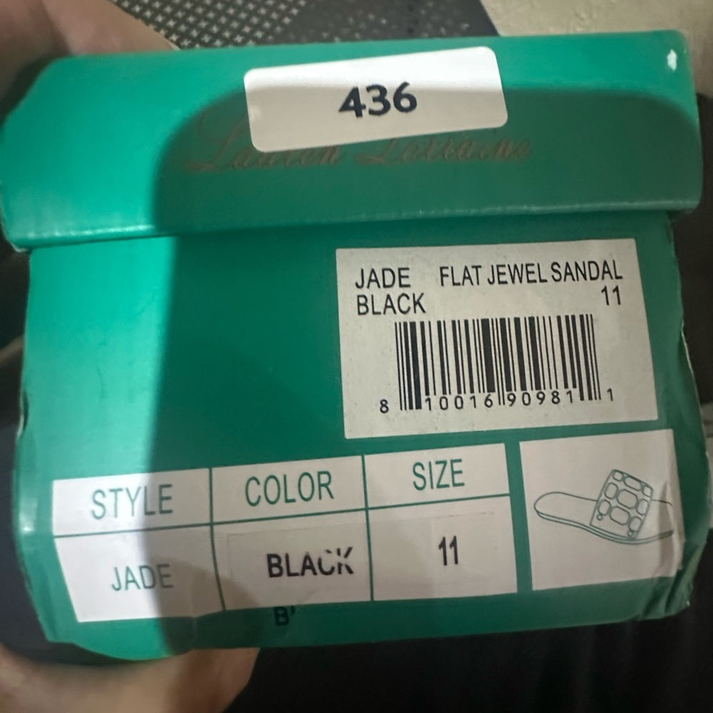 436. SIZE 11 Elegant Black Sandals with Crystal Accents