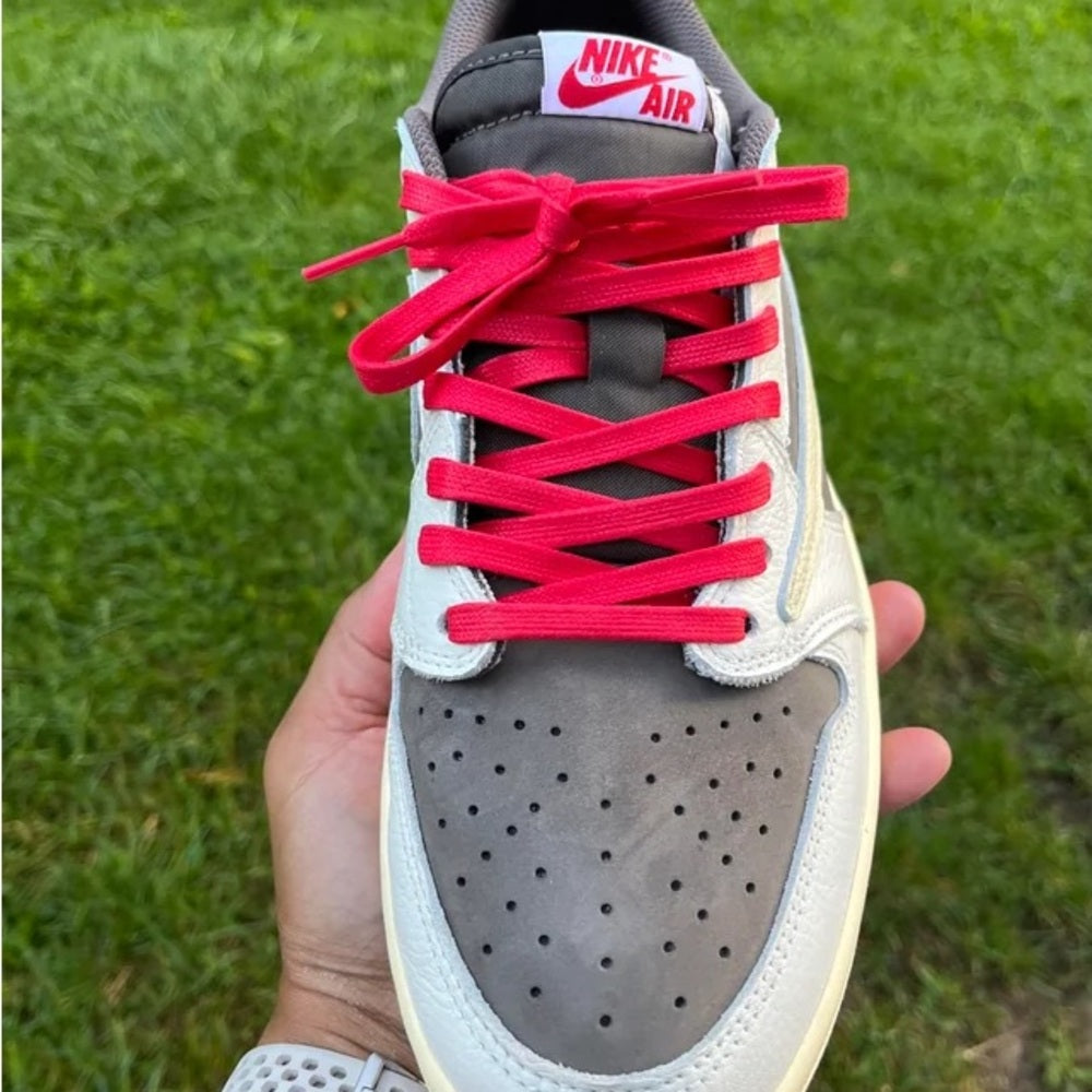 347. NEW SIZE 13 AIR JORDON TRAVIS SCOTT NIKE White, Brown, and Red Accents