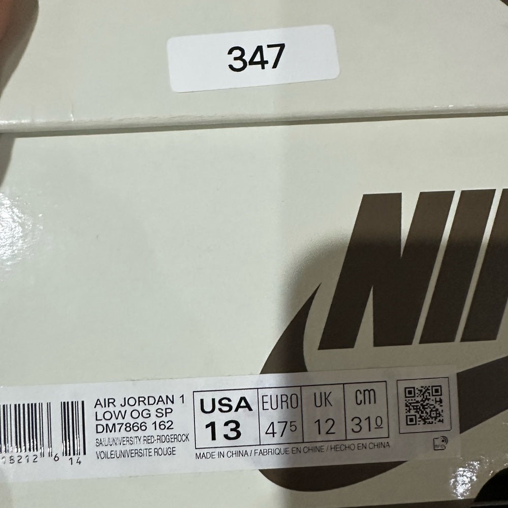 347. NEW SIZE 13 AIR JORDON TRAVIS SCOTT NIKE White, Brown, and Red Accents