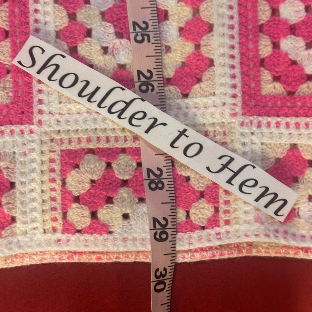 NWOT SIZE OS POL Pink and White Crochet Button Down Shirt