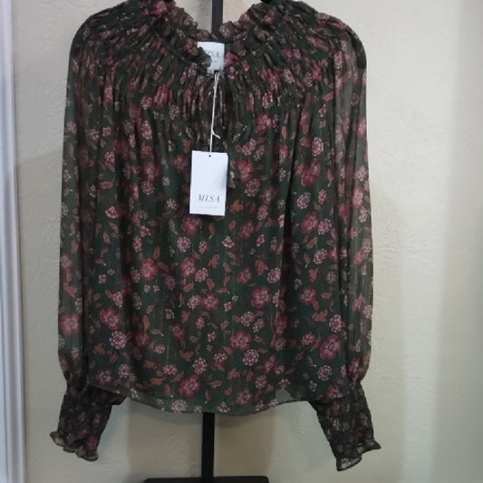 NWT size small  Misa Los Angeles Pink Ruffled Bib Collar Blouse