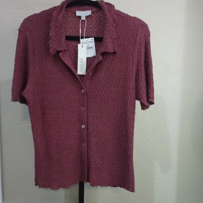 NWT SIZE Small  Status Anxiety Red Ribbed Button Down Shirt