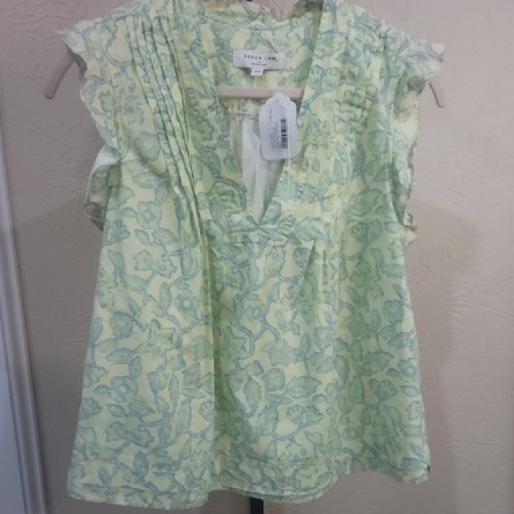 Size XL Derek Lam Green Pleated Cap Sleeve Blouse
