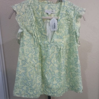 Size XL Derek Lam Green Pleated Cap Sleeve Blouse