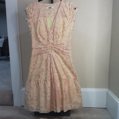 Derek Lam Orange and Pink Midi Dress with Flutter Sleeves