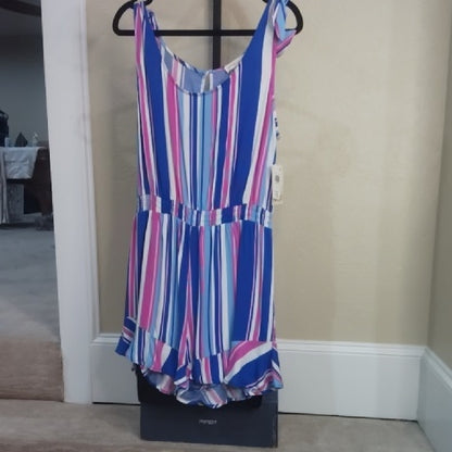 NWT SIZE XL BeBop Blue and Pink Striped Romper Casual Summer Essential