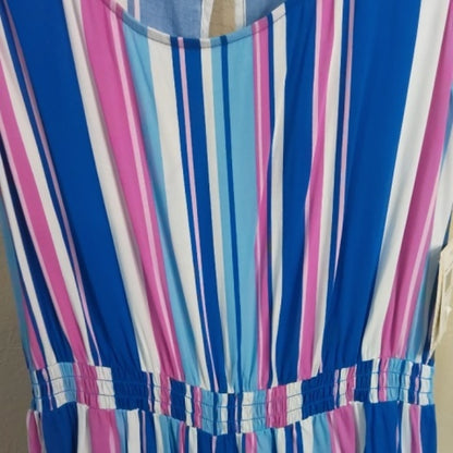 NWT SIZE XL BeBop Blue and Pink Striped Romper Casual Summer Essential