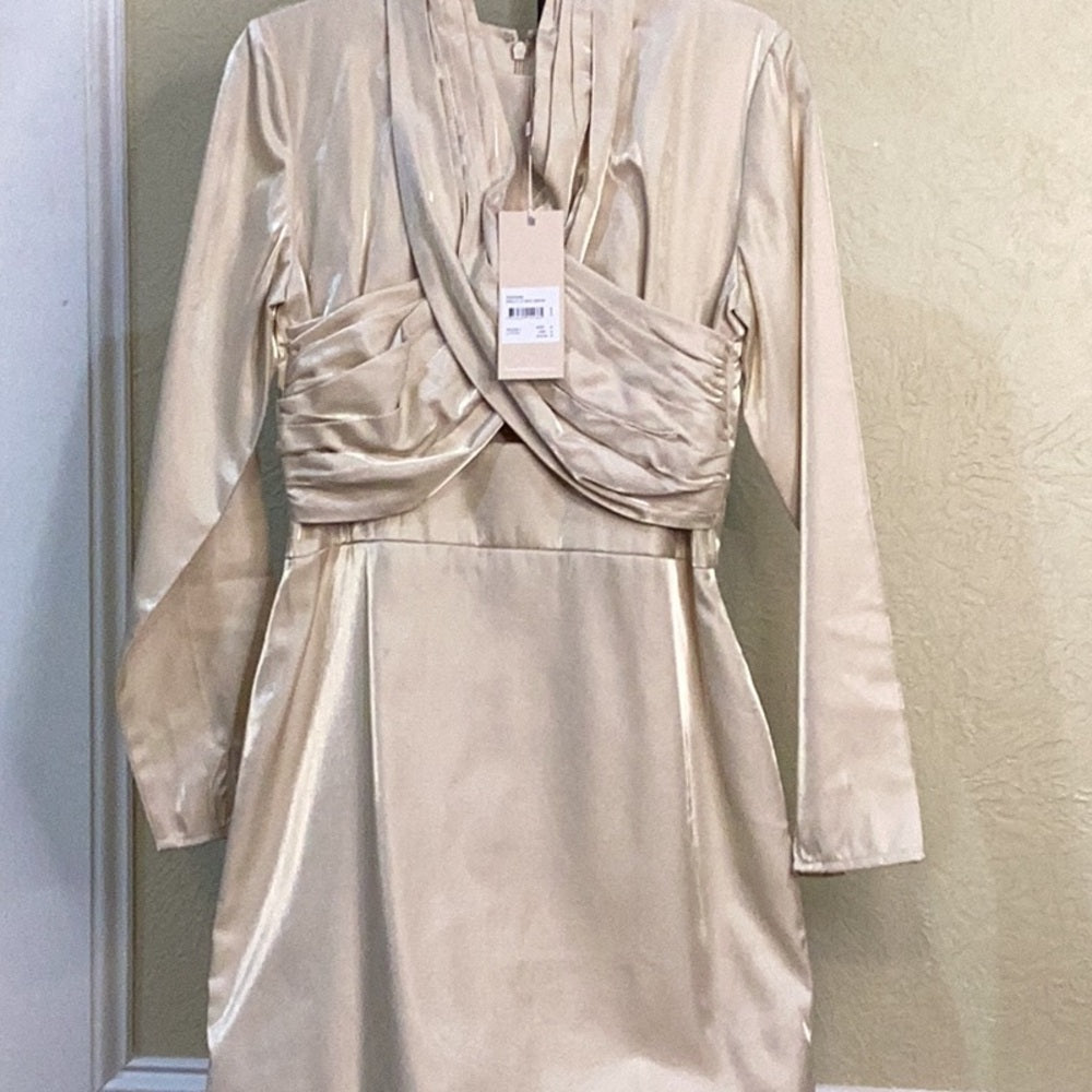 NWT SIZE SMALL Keepsake Cream Cowl Neck Ruched Sheath Dress