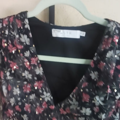 SIZE XS Floral Black and Pink Sheer Top