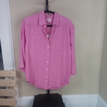 NWT SIZE 0 Hartford Pink 3/4 Sleeve Button Down Shirt