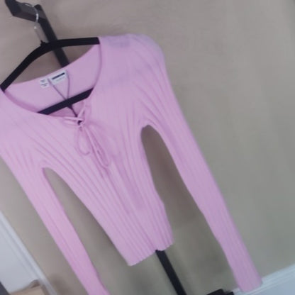NWT SIZE SMALL Women's Pink Lace-Up Ribbed Top