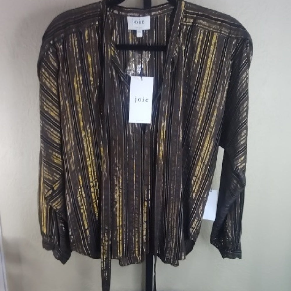 NWT SIZE S Joie Black and Gold Striped Blouse