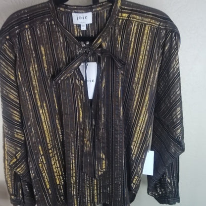 NWT SIZE S Joie Black and Gold Striped Blouse