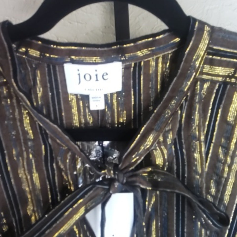NWT SIZE S Joie Black and Gold Striped Blouse
