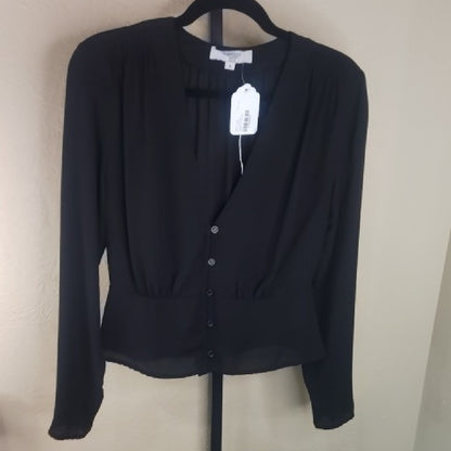 Thakoon Black Puff Sleeve Peplum Blouse