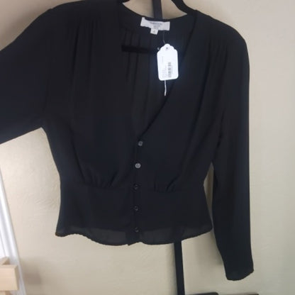 Thakoon Black Puff Sleeve Peplum Blouse