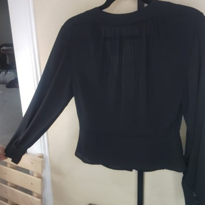 Thakoon Black Puff Sleeve Peplum Blouse