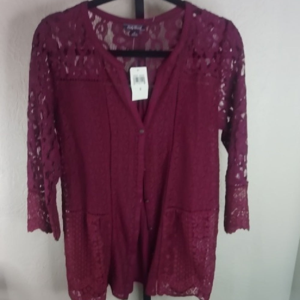 Lucky Brand Red Buttoned Embellished Blouse