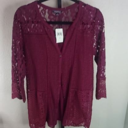 Lucky Brand Red Buttoned Embellished Blouse