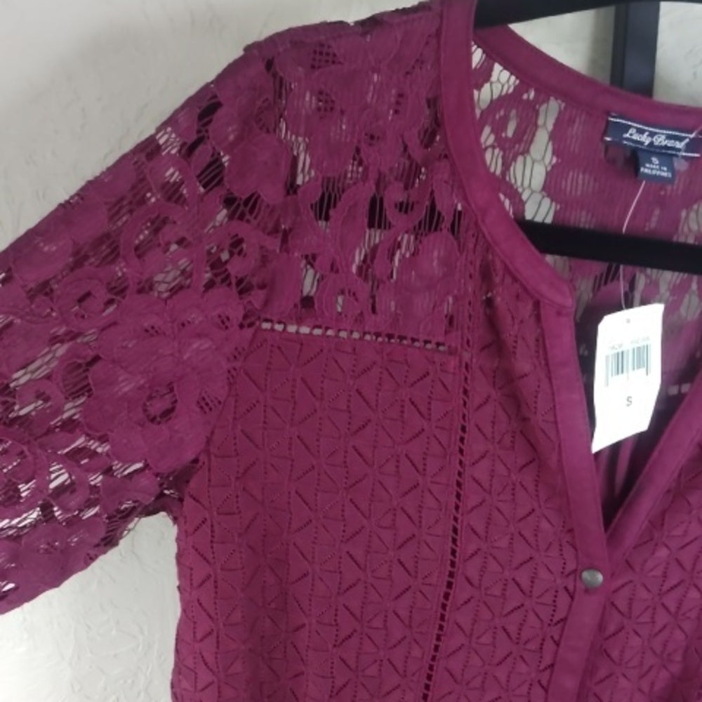 Lucky Brand Red Buttoned Embellished Blouse