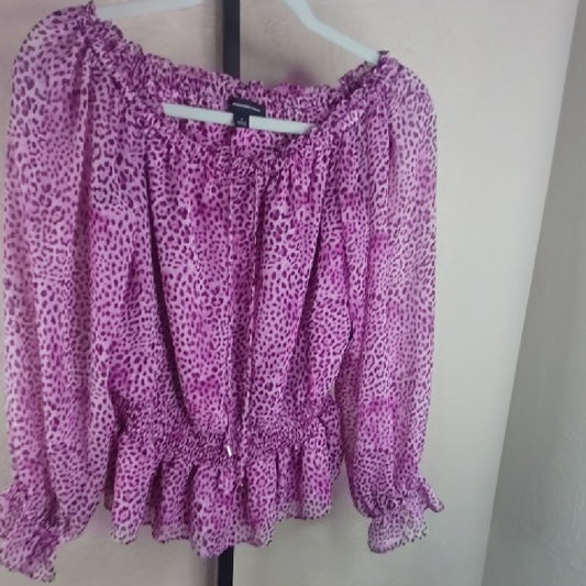 INC International Concepts Purple Ruffled Puff Sleeve Blouse