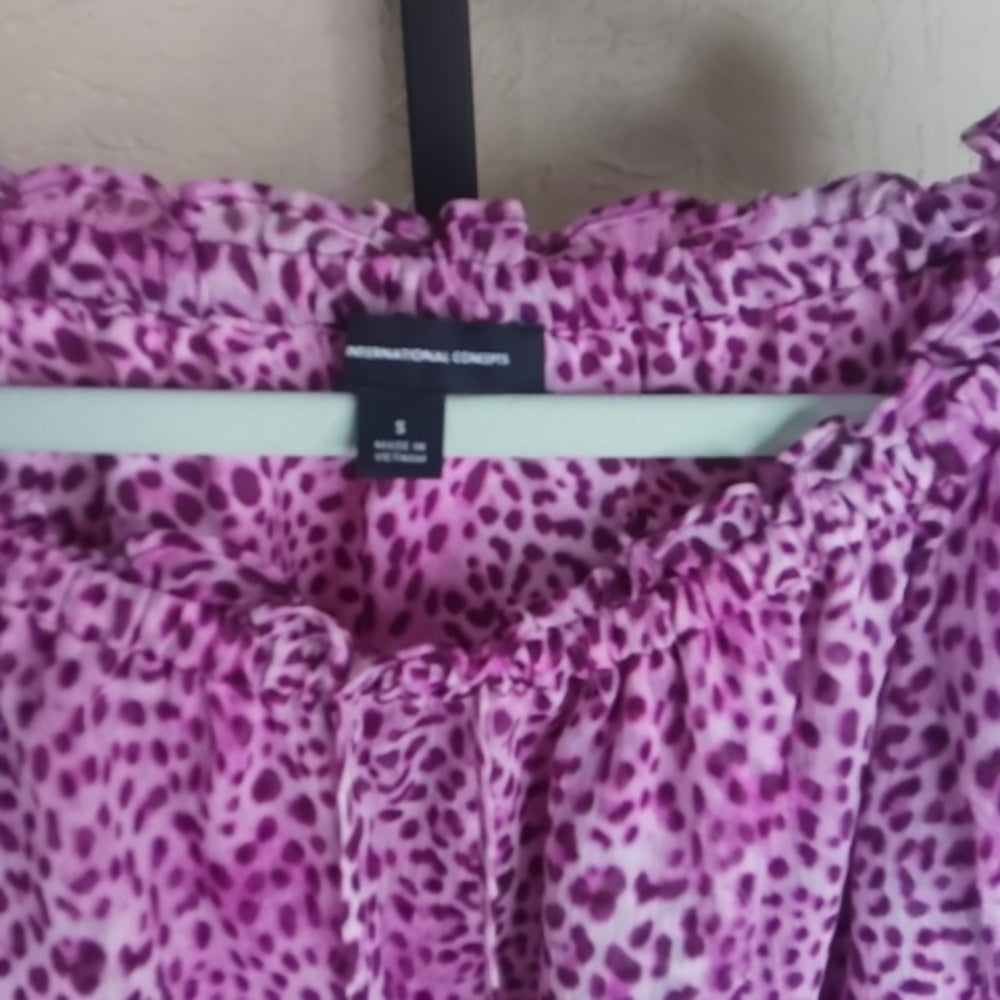 INC International Concepts Purple Ruffled Puff Sleeve Blouse