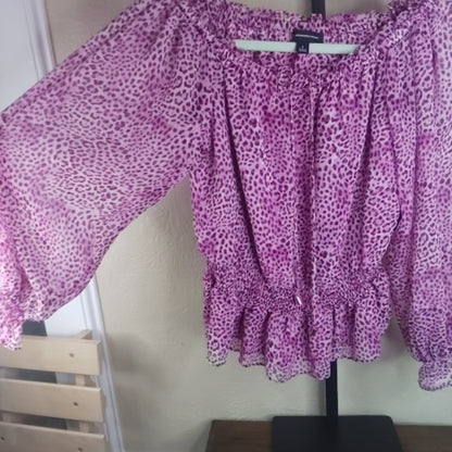 INC International Concepts Purple Ruffled Puff Sleeve Blouse