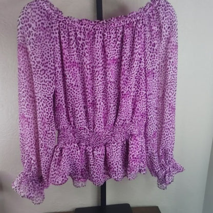 INC International Concepts Purple Ruffled Puff Sleeve Blouse
