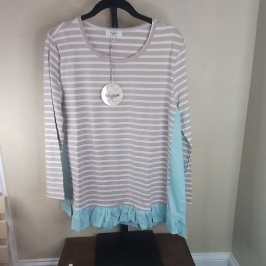 NWT SIZE S Striped Long Sleeve Top with Ruffle Hem