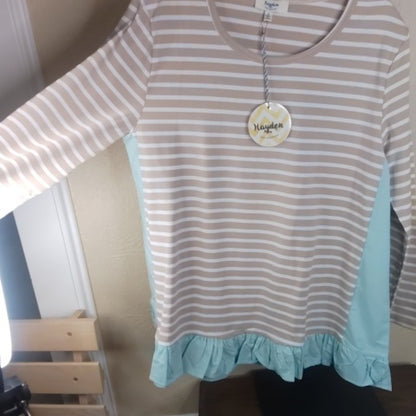 NWT SIZE S Striped Long Sleeve Top with Ruffle Hem