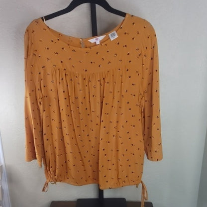 NWOT SIZE S Levi's Yellow Pleated 3/4 Sleeve Blouse