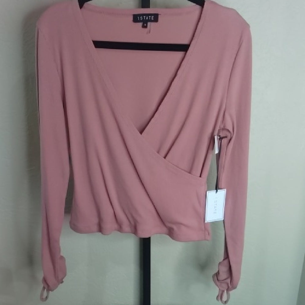 1. State Pink Wrap Blouse with Long Sleeves