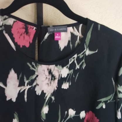 Vince Camuto Blue and Black Ruffled Bell Sleeve Blouse