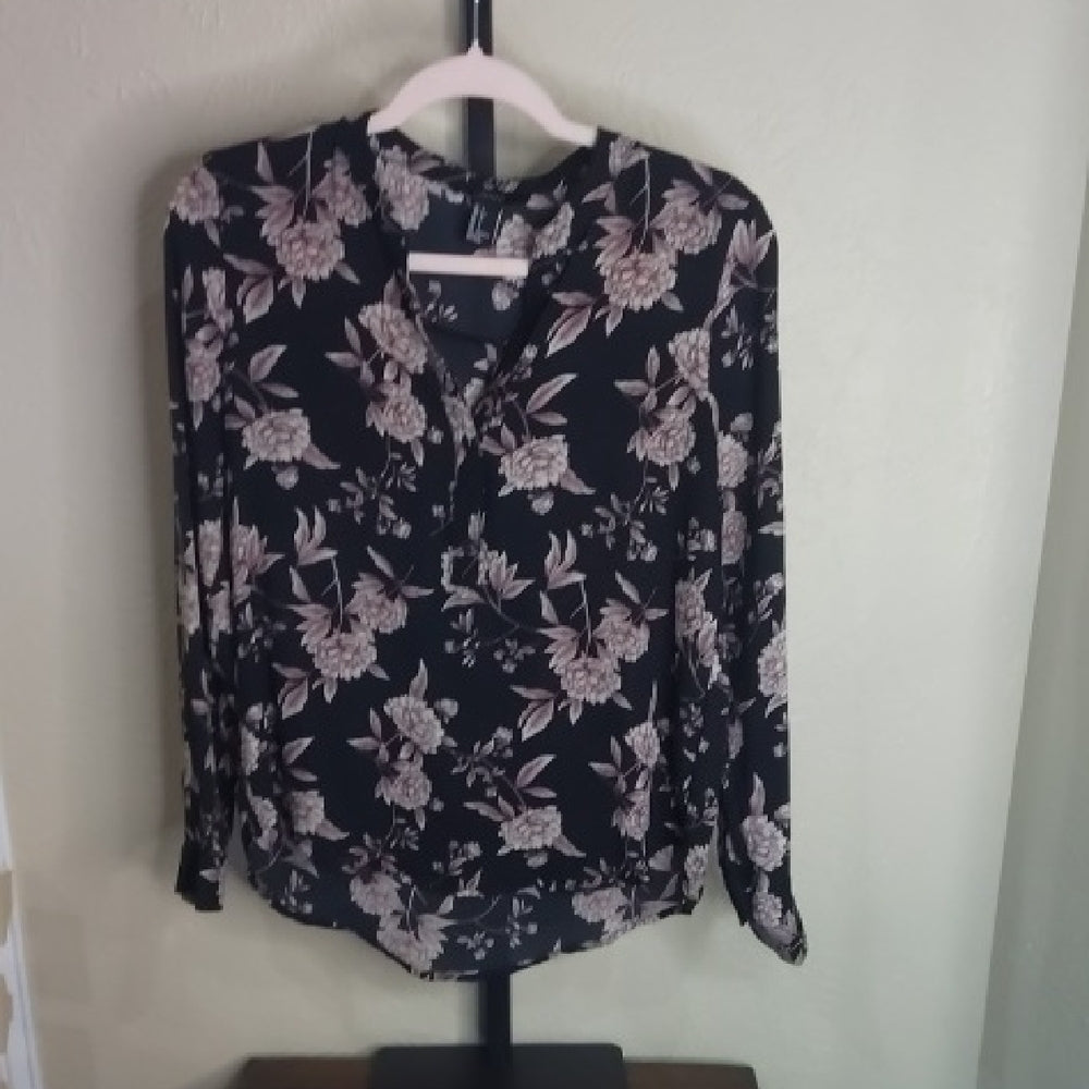 Forever 21 Black Buttoned Blouse with Mandarin Collar