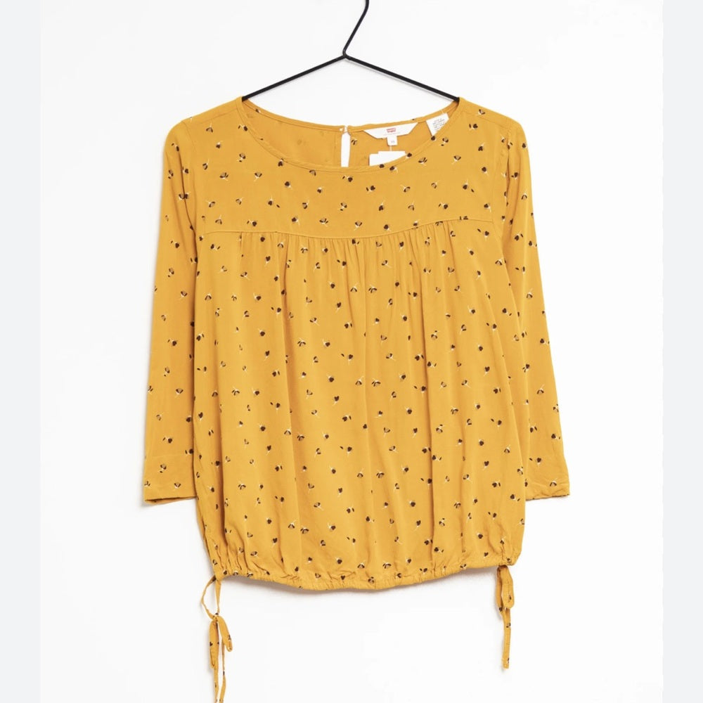 NWOT SIZE S Levi's Yellow Pleated 3/4 Sleeve Blouse