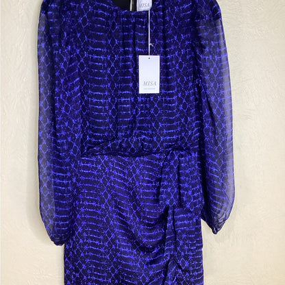 NWT SIZE XS Misa Los Angeles Blue Bodycon Cocktail Dress with Bishop Sleeves