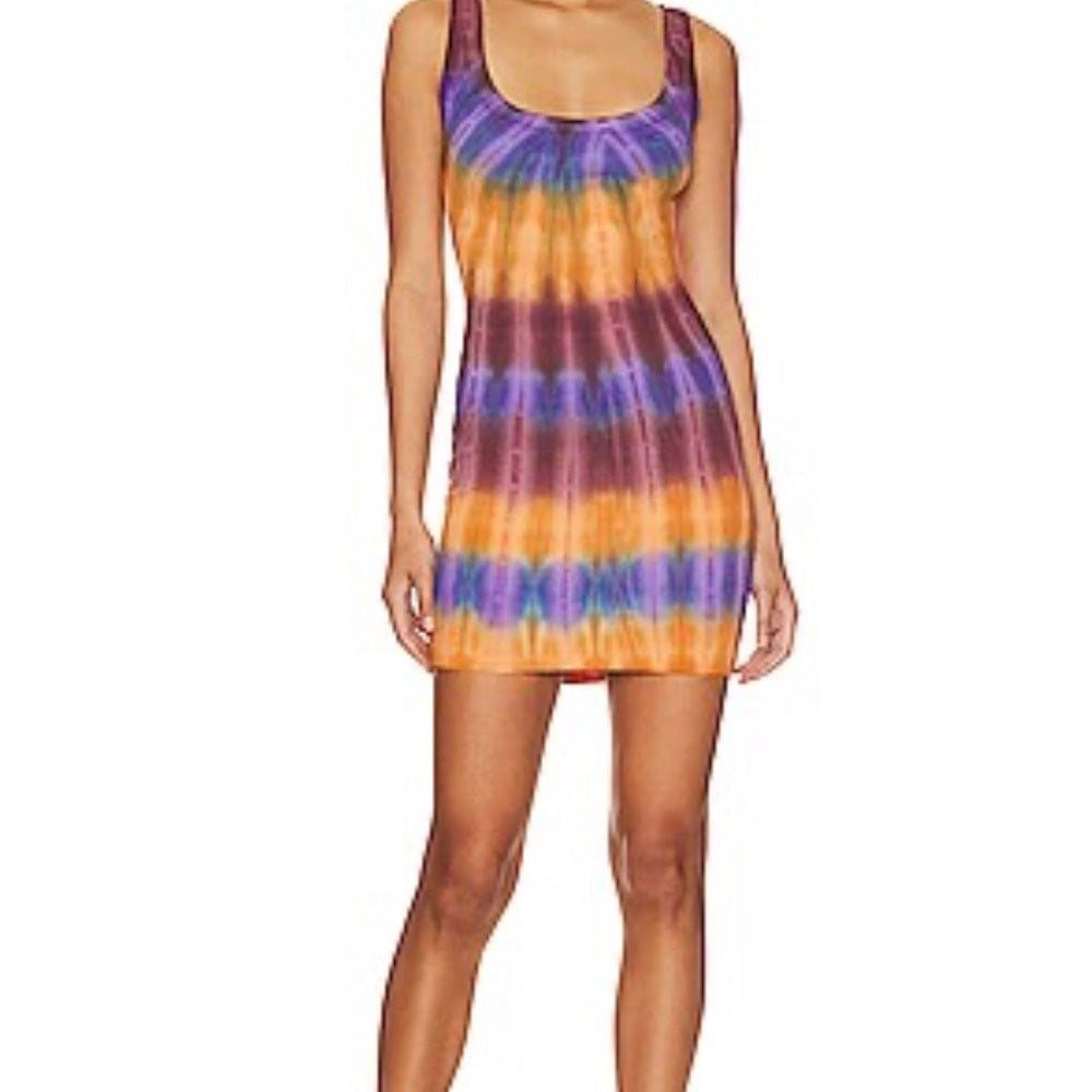 NWT SIZE XS Cotton Citizen Orange and Purple Mini Dress with Tie-Dye Pattern