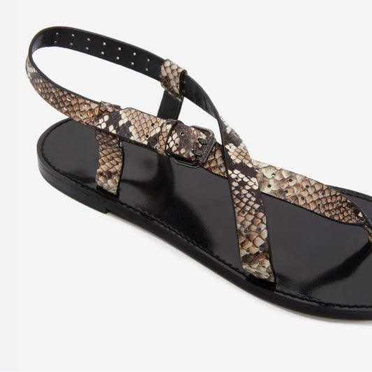 NWT SIZE 6.5 The Kooples Black and Brown Sandals with Snakeskin Straps
