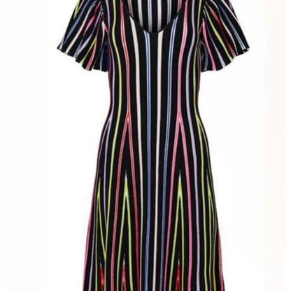 SIZE S Milly of New York Black and White A-Line Mini Dress with Flutter Sleeves