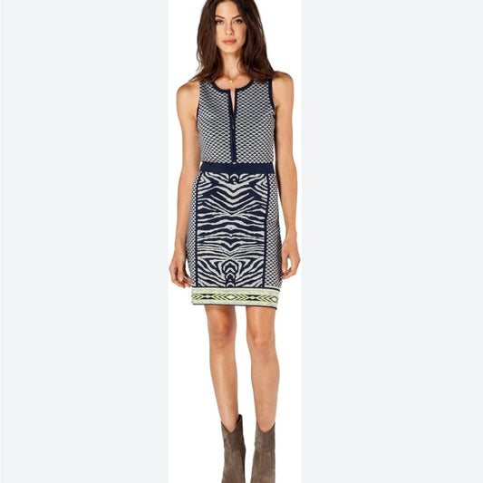 NWT SIZE LARGE Hale Bob Navy and White Patterned Dress