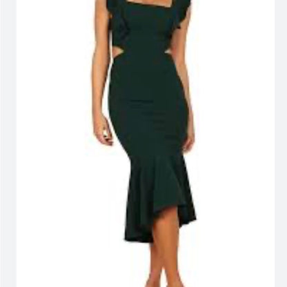 SIZE LARGE Petal & Pup Green Ruched High-Low Cocktail Dress