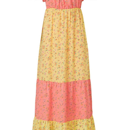 SIZE 10 Pink and Yellow Ruffled Tiered Midi Sundress